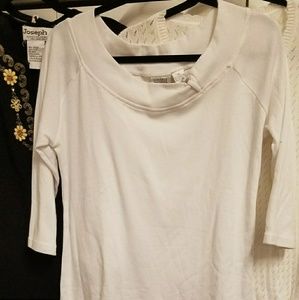 3/4 sleeve White Boat Neck T-Shirt